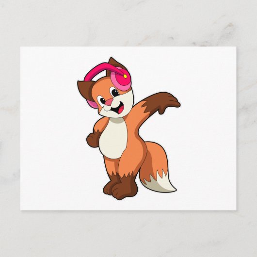 Carte Postale Renard à la musique avec casque (Devant)