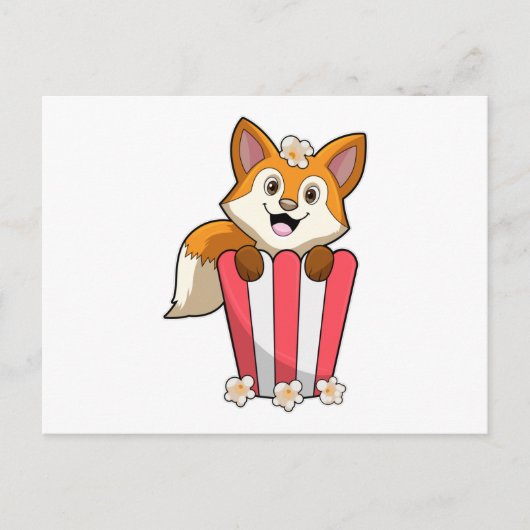 Carte Postale Renard à manger avec Popcorn (Devant)