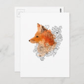 Carte Postale Renard aquarelle dans les fleurs (Devant / Derrière)