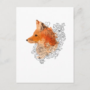 Carte Postale Renard aquarelle dans les fleurs