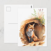 Carte Postale Renard aquarelle dans son den (Devant / Derrière)