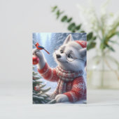 Carte Postale Renard arctique de Noël et les oiseaux (Debout devant)