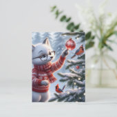 Carte Postale Renard arctique de Noël et oiseaux (Debout devant)