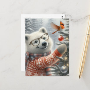 Carte Postale Renard arctique et cardinal de Noël