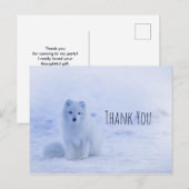 Carte Postale Renard Arctique Mignon sur la Neige Merci (Devant / Derrière)