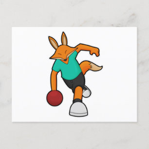 Carte Postale Renard au bowling avec boule de bowling