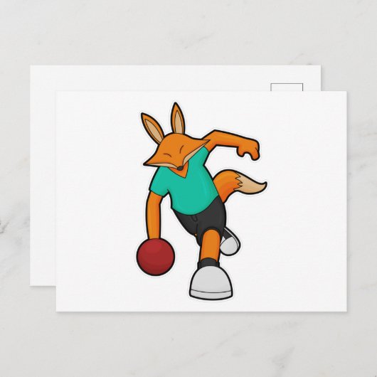 Carte Postale Renard au bowling avec boule de bowling (Devant / Derrière)