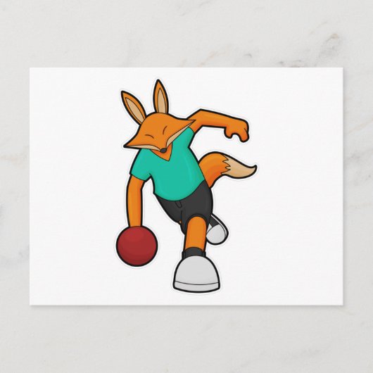 Carte Postale Renard au bowling avec boule de bowling (Devant)