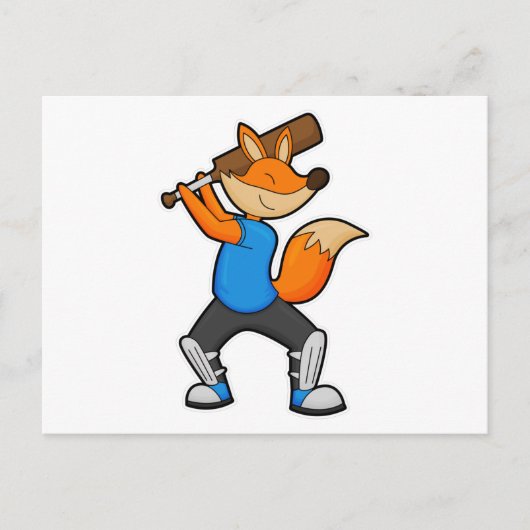 Carte Postale Renard au cricket avec batte de cricket (Devant)