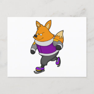 Carte Postale Renard au patinage sur glace avec patins à glace e