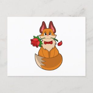 Carte Postale Renard avec fleur de rose