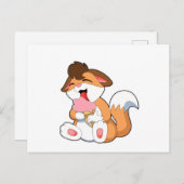 Carte Postale Renard avec glace à la fraise (Devant / Derrière)