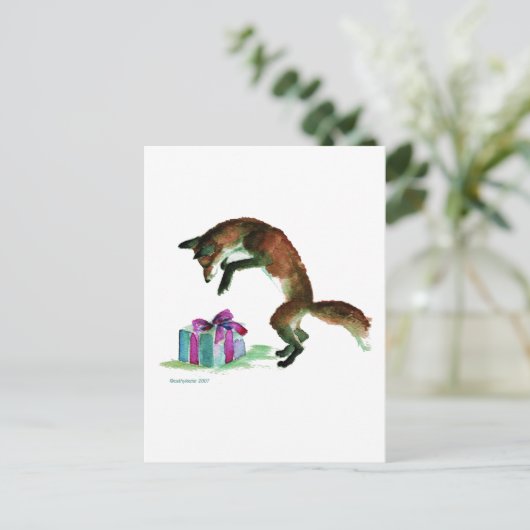 Carte Postale renard avec le présent (Debout devant)