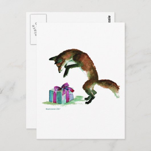 Carte Postale renard avec le présent (Devant / Derrière)