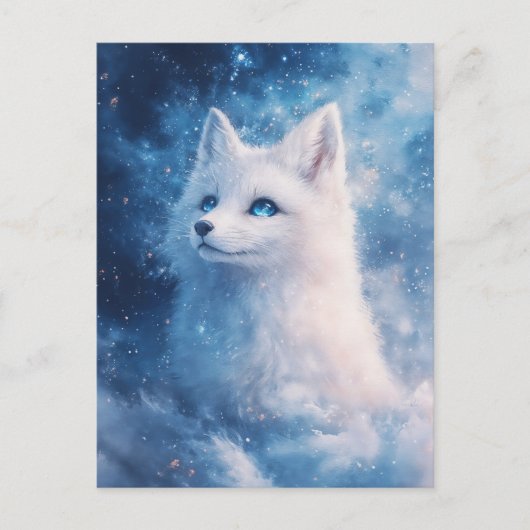 Carte Postale Renard Blanc Céleste dans Nébuleuse Étoilée (Devant)
