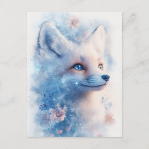 Carte Postale Renard Blanc Majestueux dans une Floraison Cosmiqu