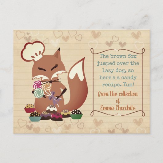 Carte Postale Renard chef confiserie confections livre de cuisin (Devant)