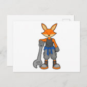 Carte Postale Renard comme mécanicien avec clé à écrou (Devant / Derrière)