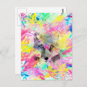 Carte Postale Renard cool coloré et dynamique peinture abstraite (Devant / Derrière)