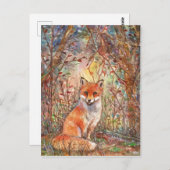 Carte Postale Renard dans les bois d'automne (Devant / Derrière)