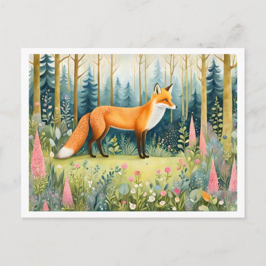 Carte Postale Renard d'aquarelle de Whimsical en forêt (Devant)