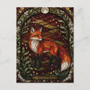 Carte Postale Renard de Buisson d'Automne Illumina Vitrail