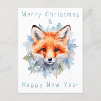 Carte Postale Renard des neiges et Noël