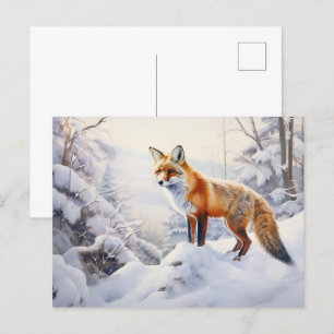 Carte Postale Renard d'hiver dans les bois