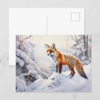 Carte Postale Renard d'hiver dans les bois