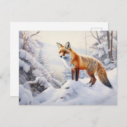 Carte Postale Renard d'hiver dans les bois (Devant / Derrière)