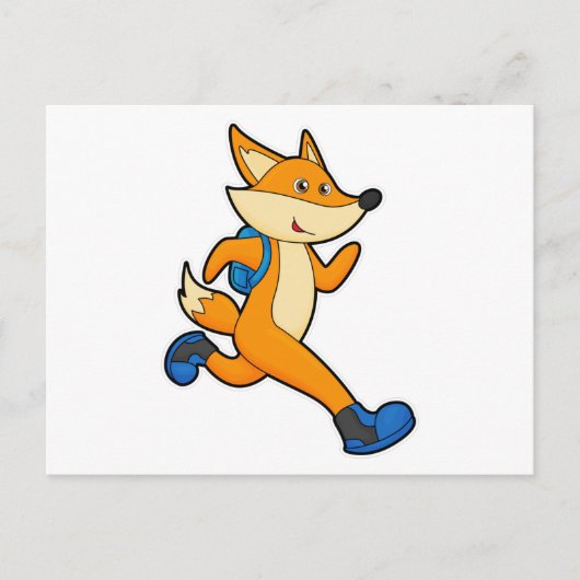 Carte Postale Renard en course avec sac à dos (Devant)