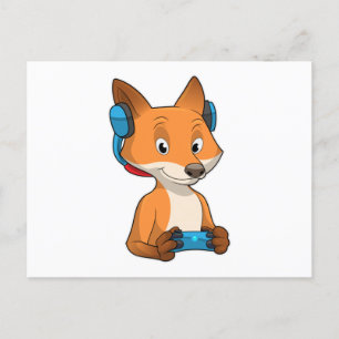 Carte Postale Renard en joueur avec manette de jeu vidéo