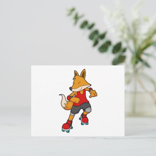 Carte Postale Renard en patinage avec roulettes (Debout devant)