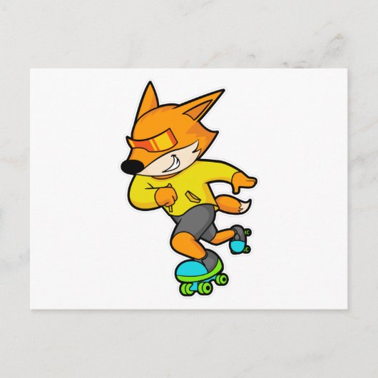 Carte Postale Renard en patinage avec roulettes (Devant)