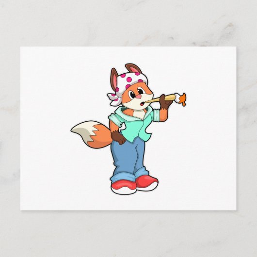 Carte Postale Renard en peintre avec pinceau et couleur (Devant)