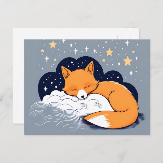 Carte Postale Renard Endormi Nuit Étoilée (Devant / Derrière)