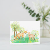 Carte Postale Renard et bébé au lavis (Debout devant)