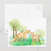 Carte Postale Renard et bébé au lavis (Devant / Derrière)
