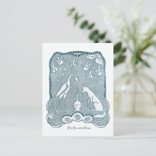 Carte Postale Renard et grue bleu (Debout devant)