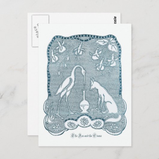 Carte Postale Renard et grue bleu (Devant / Derrière)