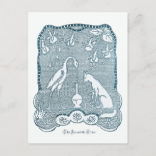 Carte Postale Renard et grue bleu