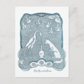 Carte Postale Renard et grue bleu (Devant)