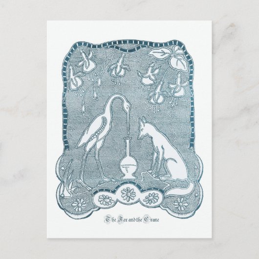 Carte Postale Renard et grue bleu (Devant)