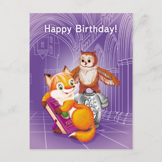 Carte Postale renard et hibou (Devant)