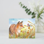 Carte Postale Renard Et Oiseau Dans Le Champ (Debout devant)