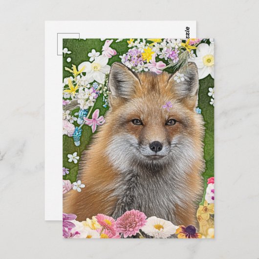 Carte Postale Renard Fairytale dans le champ des fleurs (Devant / Derrière)