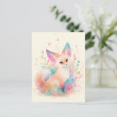 Carte Postale Renard Fennec Blanc avec Oreille Arc-en-ciel Paste (Debout devant)