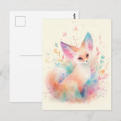 Carte Postale Renard Fennec Blanc avec Oreille Arc-en-ciel Paste (Devant / Derrière)