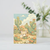 Carte Postale Renard Fennec Mignon Cactus Fleurissant (Debout devant)