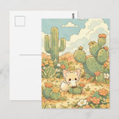 Carte Postale Renard Fennec Mignon Cactus Fleurissant (Devant / Derrière)